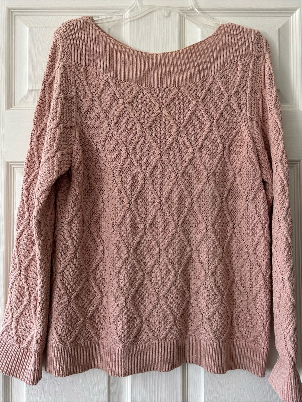 croft & barrow Blush Pink Diamond Cable Knit Scoop Neck Sweater